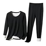 Damen-Thermounterwäsche-Set, Nachtwäsche-Set, einfarbig, ultra-beheizte Basisschichten, maßgeschneiderte lange Ärmel, Pullover, Oberteile und Hosen, lange Fleece-gefütterte Leggings, Loungewear