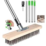 Drahtbesen mit Stiel 170cm, Drahtbesen zur Moosentfernung mit Stiel, Stahlbesen für Unkraut, Drahtbesen Bürste 30cm, Stahldrahtbesen, für Moos, Terrasse, Deck, Garten