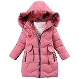 LCIGIA Winterjacke Mädchen Kinder Jacke Mit Abnehmbare Fellkapuze Verdickte Steppjacke Warme Wintermantel Outdoor Baumwolljacke, WassermelonenRot, 128-134 H13-YL28W40Z-A13