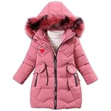 LCIGIA Winterjacke Mädchen Kinder Jacke Mit Abnehmbare Fellkapuze Verdickte Steppjacke Warme Wintermantel Outdoor Baumwolljacke, WassermelonenRot, 116-122, H13-YL28W40Z-A12