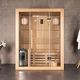 Home Deluxe - Traditionelle Sauna - Skyline L - 120 x 150 x 190 cm - für 2-3 Personen, Hemlocktanne, inkl. Saunaofen, Saunazubehör I Dampfsauna Aufgusssauna Finnische Sauna Bio Sauna