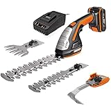 WORX WG801E - Akku Gras- und Strauchschere 20V PowerShare, 3-in-1 Schere mit verschiedenen Messer Aufsätzen – 20 cm Schere, 12 cm Strauchtrimmer, 10 cm Grasmesser – inkl. 2Ah Akku & Ladegerät