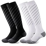 RIOROO Skisocken für Herren und Damen, 2/3 Paar, warme Snowboardsocken, Kompression, Wintersocken, langlebig, über die Wade, Schwarz und Weiß (2 Paar), Medium