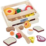 Hawthyhome Kinderküche Spielküche Zubehör aus Holz, Küchenspielzeug Schneiden Obst Lebensmittel Holz mit Klett-Verbindung für Kinder, Holzspielzeug Lernspielzeug Rollenspiele Geschenk, Cake Tool Set