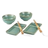 HENXFEN LEAD Sushi Geschirr Set, Sushi Set Japanischer Geschirr für Miso Suppe Maki Sushi Reis mit 2X Sushi Teller, Schalen, Paar Stäbchen, Glänzend Grün