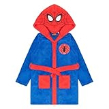 Spiderman Bademantel Kinder Jungen Fleece, Spidermann Morgenmantel Kinder mit Kapuze (DE/NL/SE/PL, Numerisch, 116, Regular, Blau-Rot)