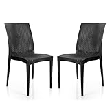 BigDean 2er Set Gartenstuhl Dalia Rattan Optik in Anthrazit – stapelbarer Campingstuhl belastbar bis 110kg – wetterfester Essstuhl für Indoor + Outdoor Aktivitäten & Feiern geeignet – Made in Europe