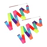 FuzlPnag 2m Bänder für Gymnastik,2 Stück Tanzband,Regenbogenfarben Gymnastikband mit Stab,für Kinder Rhythmische Sportgymnastik,Kindertanz,künstlerische Tanztraining,Talentshow,Zirkus