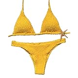 Bikini-Set mit gepolstertem Push Up Dreiecks-Büste verstellbar mit gekreuzten Trägern hinten bedruckt niedrige Taille Bikinini geteilte Badeanzüge Tops und Slips Riou, Schwarz L