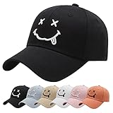 Baynetin Baseball Cap Classic Baumwolle Stickerei Baseballkappen Gestickte Lächeln Verstellbar Sonnenschutz Basecap für Herren Damen, Sportlicher Draußen Kappen Hüte (Schwarz)