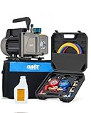 Orion Motor Tech Vakuumpumpe 3.5 CFM 100L/Min 1/4HP Unterdruckpumpe Klimaanlage 3-Wege mit Adapter für R134a R12 R22 R502, HVAC-Vakuumgeräte Verteiler-Manometer-Set Klimaanlage Kfz-Kühlsystemen