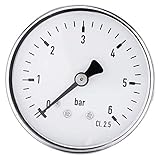 0-6 Bar Manometer, Druckmesser Wasser Mini Hochpräzisionsmanometer für Kraftstoff Luft Öl Flüssigkeit Wasser 0-6 bar 1/4' NPT Gewinde Druckmessgerät