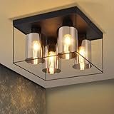 CBJKTX Deckenlampe Wohnzimmer Deckenleuchte Glas - 4 Flammig E27 Vintage Schwarz Esszimmerlampe Industrial Style Metall Decke Retro Wohnzimmerlampe für Schlafzimmer Esszimmer Küche(ohne Leuchtmittel)