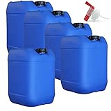 5 x 20 Liter Getränke- und Wasserkanister DIN 61 mit 1 x Ablaufhahn | UN-Zugelassen Lebensmittelecht BPA frei | Gastronomie Gewerbe Camping Wohnwagen | Robuste Qualität aus DE (20 Liter, blau)