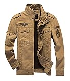 MERCIYD Herren Übergangsjacke Militär Jacke Stehkragen Fliegerjacke Baumwolle Bomber Jacke Multi Taschen Armeejacke Feldjacke (XL, Khaki)