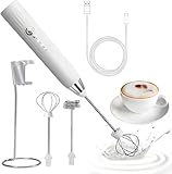 Elektrischer Milchaufschäumer Stab USB-wiederaufladbar 3 Einstellbare, 2 Schneebesen, Ständer Shaker Elektrisch Milchschäumer für Latte, Kaffee, Matcha, Cappuccino, Milk Frother für Zuhause & Büro