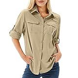 yeyity Hemd Damen UPF 50+ UV Schutz Langarmshirt Damen Outdoor Schnelltrocknend Sommer Shirts Safari Kleidung Wanderhemd Casual Button Down Tops(5071,Khaki,XS)