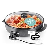 GOURMETmaxx Elektrische Multifunktionspfanne ⌀ 40cm | Mit Thermostat, Glasdeckel & Antihaftbeschichtung | XXL Volumen - optimal als Paellapfanne, Schmorpfanne & Wokpfanne | 1500W [Edelstahl]