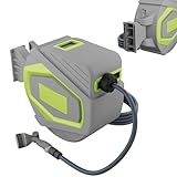 YRHome 30m Gartenschlauch Schlauchtrommel Wandmontage, Automatik Aufrollfunktion, 9 Funktionen Sprühdüse, 180° schwenkbar, Schlauchbox Wandschlauchhalter Wasserschlauchaufroller, Grau & Gelb