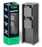 V-TAC Gartensteckdose mit Säule aus Stahl – 2 Gewichte Schuko 16 A – wasserdicht IP44 – Mehrfachsteckdose für den Außenbereich mit eckigem Design – Energiesäule – maximale Belastung 3680 W