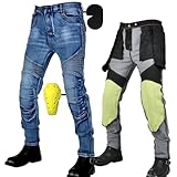 SHUOJIA Motorradhose Herren, Motorrad Jeans Herren Aus Aramidfaser,Motorrad Schutzhose Hose Mit Protektoren (Blue Male-A,2XL)