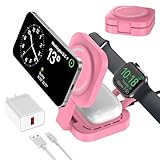 3 in 1 induktive Ladestation für Apple-Geräte, Faltbarer 3 in 1 kabelloses Ladegerät für Magsafe für iPhone 16/15/14/13/12 Serie, Apple Watch Serie, AirPods pro/2/3/4 (Adapter enthalten) (Rosa)