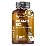 Vitamin B12 500µg Tabletten - 365 vegane Stücke - 1 Jahr Vorrat - Für Nervenfunktion, Energiestoffwechsel, Immunsystem (EFSA) - Reines Methylcobalamin - Vegan & Vegetarisch - WeightWorld