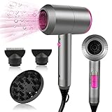 Föhn Ionen Haartrockner AC-Motor Schnell trocknender Professioneller Fön mit 2 Geschwindigkeits- und 3 Hitzeeinstellungen, Kaltlufttaste mit 1 Diffusor & 2 Konzentratoren Grau