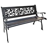 Spetebo Rosen Parkbank aus Hartholz mit Stahlgestell - Farbe: schwarz - Gartenbank Holz Bank Hartholz Dekobank Sitzbank Rosendekor