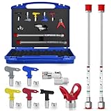 9-teiliges Set mit Airless Spritzlackzubehör, einschließlich 5 reversiblen Airless Düsen, 2 30cm Verlängerungsstangen, 1-Düsenkopfschutz und 1-Schwenkgelenk