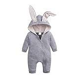 Verve Jelly Kleinkind Baby Unisex Cute Bunny Ear Langarm Reißverschluss Strampler Pyjama One Piece Herbst Winter Playwear Grau 90 12-18 Monate