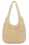 Strandtasche Strohtasche Tote Bag Für Damen, Sommer Stroh Handtasche Umhängetasche Korbtasche Groß Schultertasche Tragetasche, Boho Gehäkelte Shopper Tasche Für Reisen Einkaufen Urlaub(Stil H)