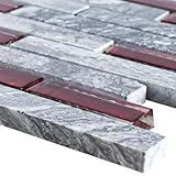 Glas Naturstein Mosaik Fliesen Sinop Grau Rot Brick