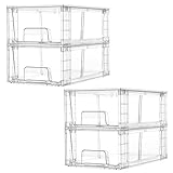 Vtopmart 4 Stücke Stapelbare Aufbewahrungsschubladen, durchsichtige Schubladenorganisatoren aus Acryl mit Griffen, Aufbewahrung Organizer für Kühlschrank, Badezimmer, Schrank, Speisekammer