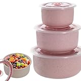 MEGYAD 3er Set Mikrowellengeschirr mit Deckel:Mikrowellengeschirr Frischhaltedosen 260/480/900ML, Mikrowellen Multischüssel Brotdose für Spülmaschine, Mikrowelle, Backofen, Kühlschrank (Rosa)