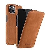 MELCKO Hülle passend für Apple iPhone 13 Mini (5,4 Zoll), Handyhülle mit echtem Leder, Flip-Case, Schutzhülle klappbar, dünne Handy-Tasche, Slim Cover, Vintage Braun