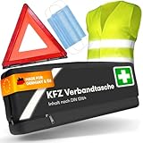 Kfz Kombitasche nach aktueller Norm 2025 DIN 13164 (StVO konform) - Inkl. Warndreieck, Warnweste - Verbandskasten Auto Warndreieck Kfz Verbandskasten Erste Hilfe Set Auto Verbandskasten 2025