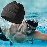 ZJchao Badekappe, Badekappe aus Polyester und PVC für Herren mit Guter Elastizität Zum Schwimmen (Black)