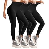 Leafigure 3er Pack Leggings Damen High Waist Leggins Schwarz Blickdicht für Sport Gym Yoga