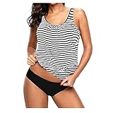 Tankini Damen Bauchweg Bademode Set Freizeit Zweiteiler Tankinis Push Up Top Oberteile Badeanzug Mehrfarbig Elegant Sommer Badeanzüge Beachwear Tankini Set mit Slip (A2-Weiß,S)