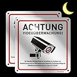 Goodvia Achtung Videoüberwachung Schild Metall mit Selbstklebend Aluminium Reflektierend 15x15cm, Schild Kameraüberwachung, Videoüberwacht Aufkleber mit DSGVO Hinweis Wetterfest UV-Schutz 2 Stück