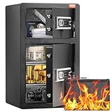 VEVOR Doppeltüriger Safe 127,4 l Schlüsselschloss und Passwort, feuerfeste Tasche, Schlüsselanhänger, LED-Licht, 2 verstellbare Trennwände für Geld, Dokumente, Schmuck, Schwarz