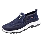 LDadgf Mode Frühling und Sommer Herren Freizeitschuhe Flacher weicher Boden rutschfeste Hohlmaschenoberseite atmungsaktiv bequemer Slip On einfarbig Schuhe Herren Blau Gelb (Blue, 43)