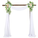 Gohytal Hochzeit Vorhang Weiß, Querbehang Freihanddeko, Transparentem Voile Hochzeitsbogen Gardinen Voile Vorhang 70x550 cm Fensterdekoration, für Fotografie Party Hochzeit Geburtstag Taufe