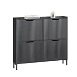 SoBuy Schuhschrank schmal mit 4 Klappen Platzsparender Schuhkipper Hoch Kommode Schuhregal geschlossen Flurschrank für Diele, Flur 100x91x19cm Schwarz FSR177-L-SCH