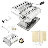 MZTOGR Pasta Maker machine, Set mit 6 Stück 150 mm Stahl Nudelmaschine mit 9 einstellbaren Dickeneinstellungen, inklusive Ravioli Maker Aufsatz, Nudeltrockner