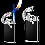 2 Stück Magic Double Flame Feuerzeug: Crocodile Lighter Jet Flame Feuerzeug Sturmfeuerzeug Gas Nachfüllbar, Windproof Dual Arc Coole Lighter Gasfeuerzeug Geschenkidee Camping Adventure(ohne Gas)