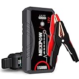 NEXPOW Starthilfe Powerbank, 1500A Spitzstrom Tragbare Auto Starthilfe 12V für 7.0L Benzin und 5.5L Dieselmotor, Starter Powerbank mit LED Taschenlampe/USB, Batterie Jump Starter mit Starthilfekabel