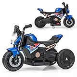 COSTWAY Elektro Motorrad Kinder, Elektromotorrad mit abnehmbaren Stützrädern & Scheinwerfer & Musik & Hupe, 2-3 km/h Motorrad Elektro für Kinder von 18-36 Monaten (Blau)