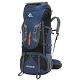Bseash 80L Wasserdichter Wanderrucksack mit Regenschutz, leichter Outdoor-Sport, Reisen, Tagesrucksack für Klettern, Touren (Marineblau)